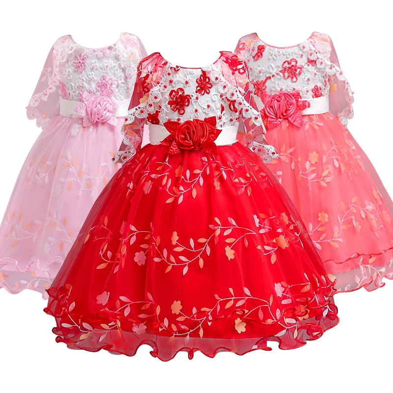 New girls embroidered shawl beaded princess dress performance flower fairy host children's clothing 3-12 years