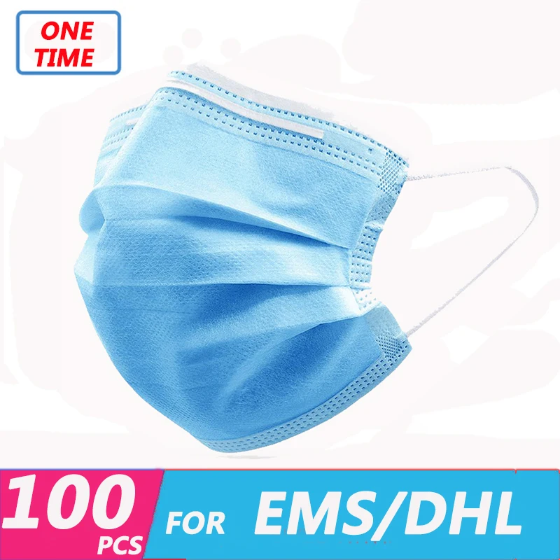 

In Stock! Shipping By EMS/DHL! 100pcs Blue One Time Face Masks Non Woven 3 Layers Mouth Muffle Anti-dust Protector Masks