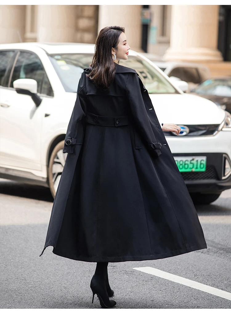 High quality windbreaker female Korean autumn new women's waist slimming windbreaker over the knee coats slim long coat women's