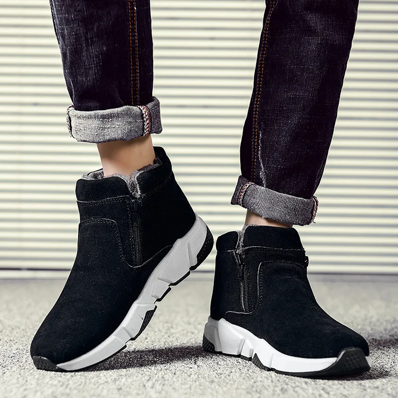 Botines de gamuza para hombre, zapatos cálidos para caminar, informales, con cremalleras dobles, zapatillas de felpa de alta Invierno - AliExpress Calzado