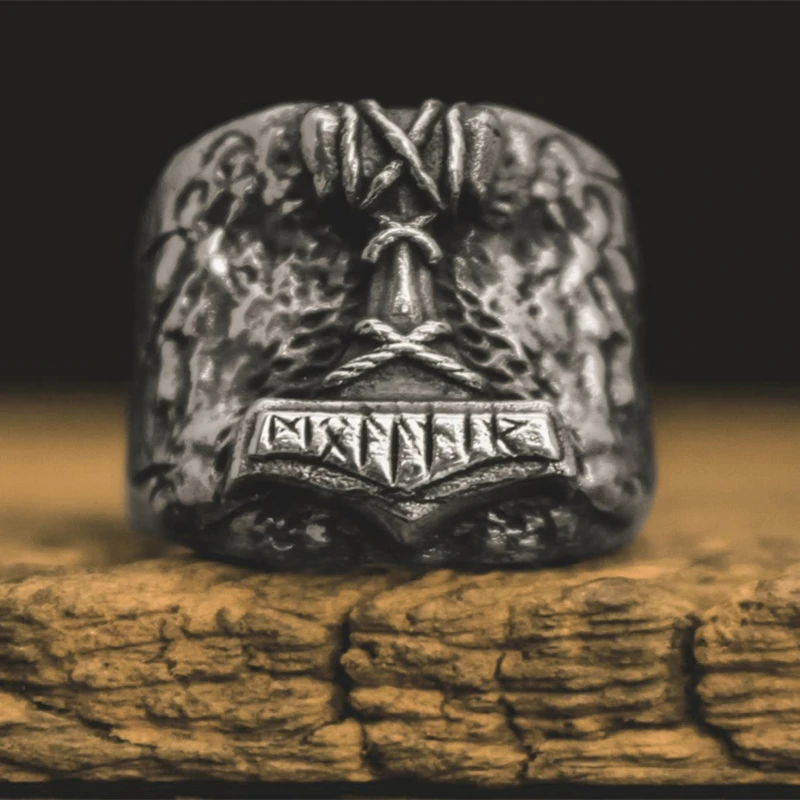 EYHIMD Son of Odin Thor Hammer байкерское кольцо Viking Mens Mjolnir Рунический Амулет из нержавеющей