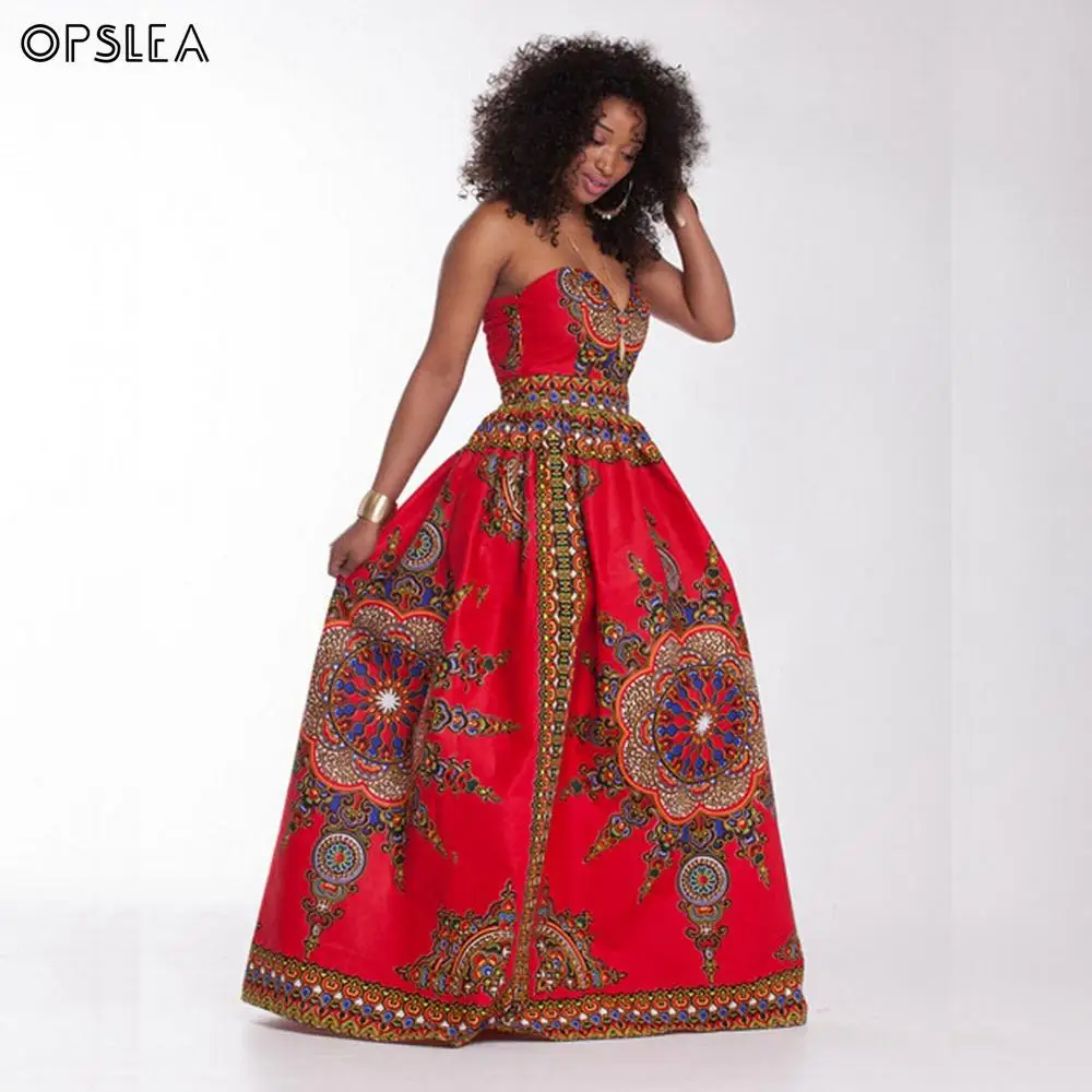 Opslea африканская женская красная цифровая печать платья с запахом Племенной Этнический узор длинное платье африканская Дашики национальная классическая одежда