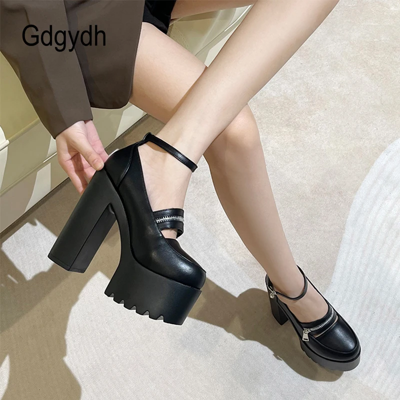 Gdgydh White Sexy Pumps Waterproof Women Fetish Platform Shoes Buckle Strap Thick High Heels Party Wedding Shoes Mary Jane 2022