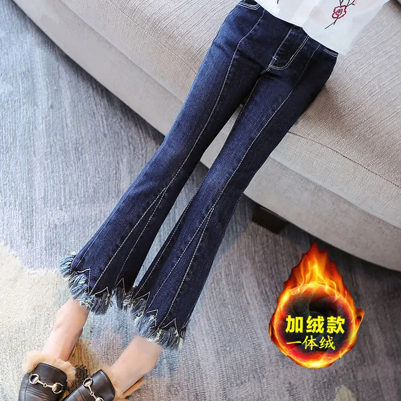 Модные джинсы для девочек детские осенне-зимние брюки, одежда детские джинсовые штаны для маленьких девочек, джинсы Большие размеры 110-160 - Цвет: jeans e