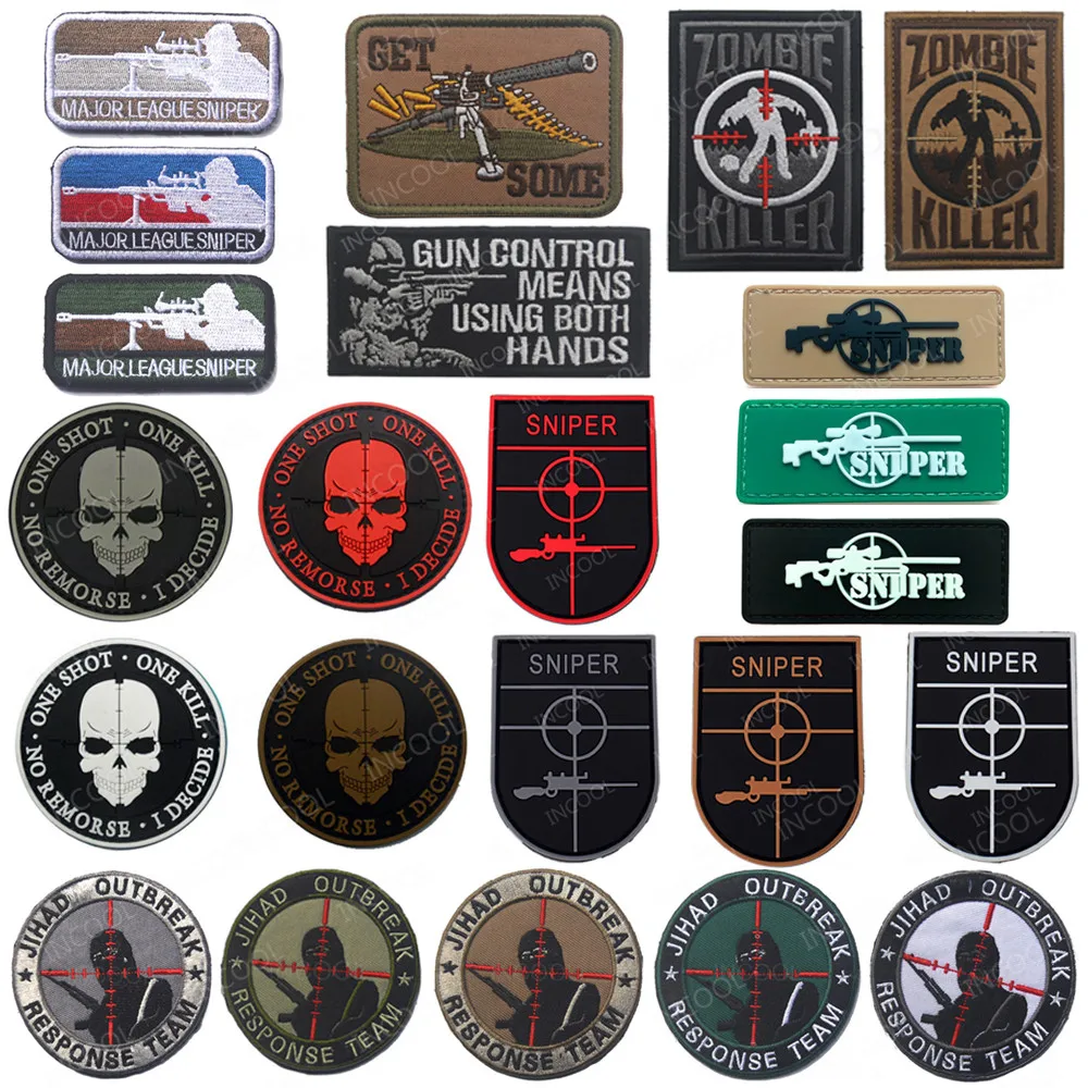 Sniper Patch Ricamate Tactical Army Military Patch Combat Emblem Zombie Pvc Rubber Skull Badge Per Abbigliamento Cap Bag