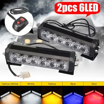 

2pcs 12V 6 LED Bar Car Emergency Strobe Light Dashboard Warning Flashing Lights Bar Signal Car Truck Vehicle