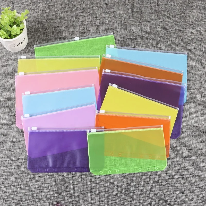 

5PCS A5 Thick 6-hole transparent information Bags loose-leaf Storage card Bag DIY With Zipper Storage Pouch Accessories Pouches