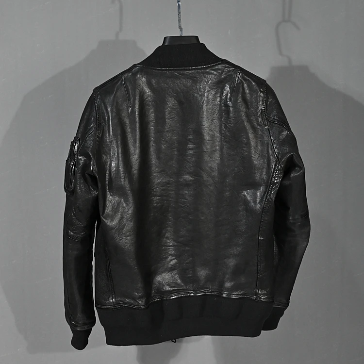 マ*サ様 新品❕　A-2 short leather bomber jacket AstitchIn New Men's Fashion Air Force A-2 Flight Bomber
