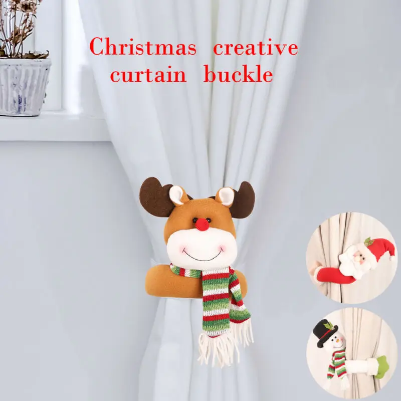 

Christmas Curtain Tie Backs Santa Claus Snowman Elk Window Curtain Buckle Holders Drapes Curtain Accessories Party Home Decor