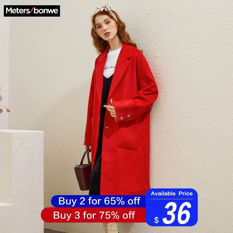 Metersbonwe, Женское шерстяное пальто, верхняя одежда на осень и зиму, Модное теплое шерстяное женское Модное Элегантное офисное пальто