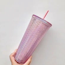 Fashion Diamond Radiant Godin Stro Cup Koffie Cup Zomer Holiday Koud Cup Tumbler Dubbele Laag Plastic Durian Cup Studded Cup