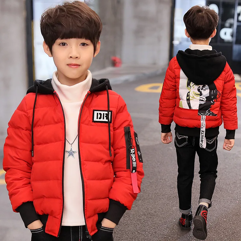 

2019 Winter New Style BOY'S Casual Coat Big Boy Cool Back Printed Facial Makeup Thick Cotton-padded Clothes