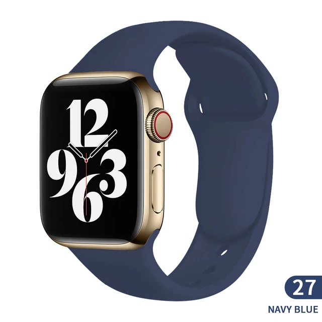 Soft Silicone Sport Band for Apple Watch SE 7 Series 44MM 40MM rubber Watchband Strap on smart iWatch 654321 42MM 38MM bracelet Navy blue