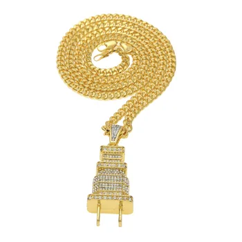 

Personalized Fashion Hip Hop Rhinestone Electrical Plug Chains Bling Iced Out Men Women Crystal Necklaces Exaggeration Jewelry