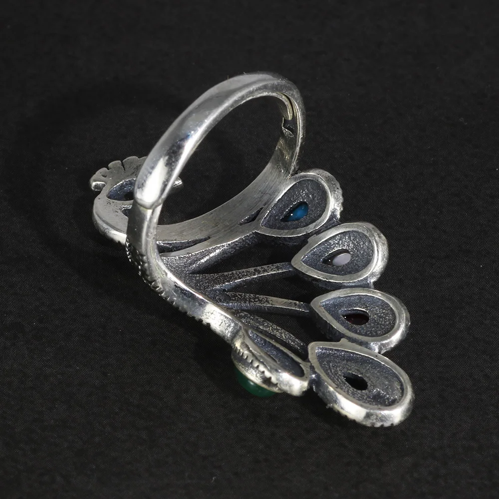 Najtaniej Peacock pierścionki dla kobiet prawdziwa czysta 925 Sterling Silver biżuteria z czerwony granat kamień naturalny czarny onyks zwierząt ptak pierścień