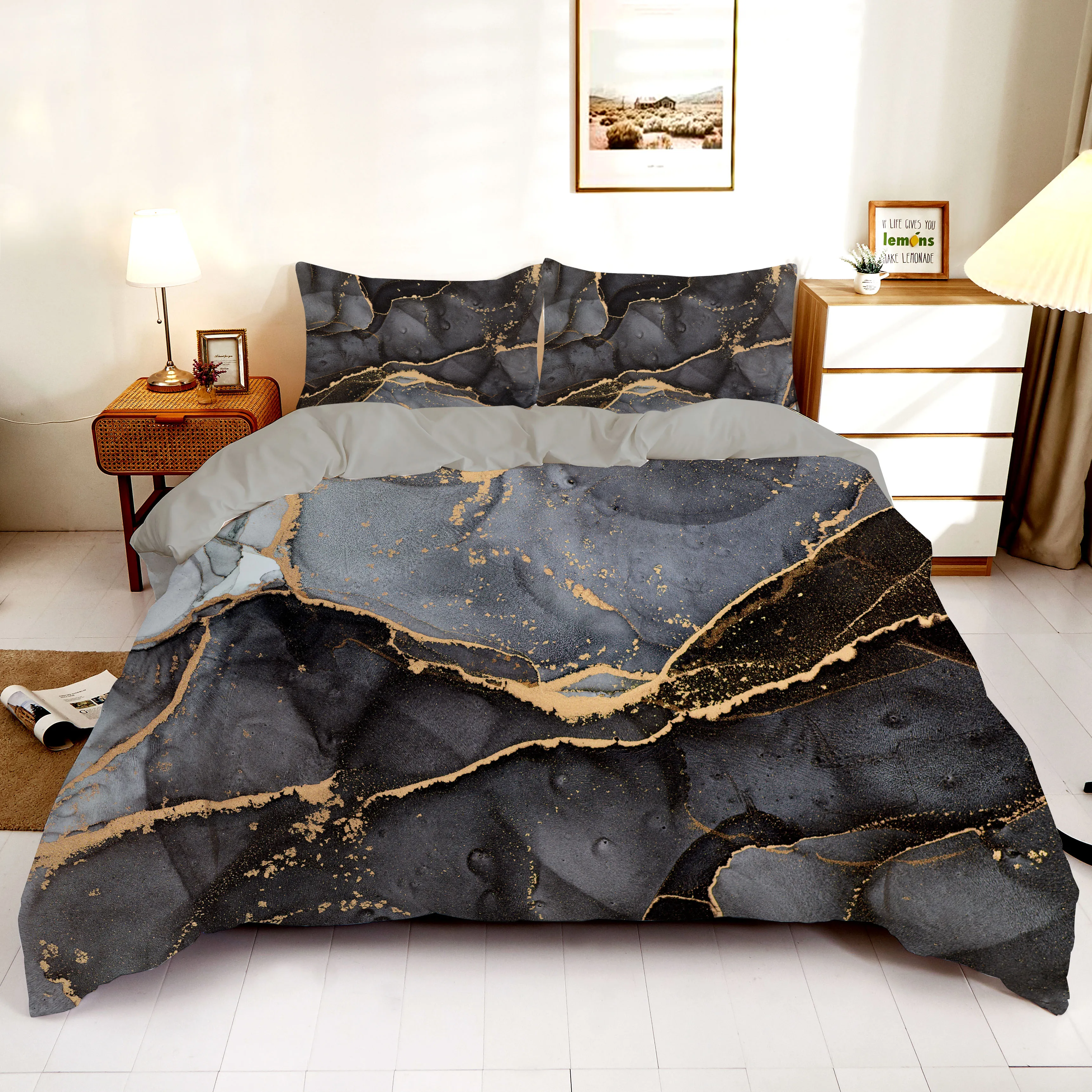 Luxury Marble Printed Bedding Set Colorful Nordic Style Duvet Cover Queen 240x220 2/3Pcs King Twin Size Quilt For Home | Дом и сад