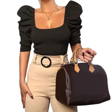 Women Crop Top Ladies Long Puff Sleeve Crop Tops Casual Solid T-shirts Top Tee Shirt Womens T-shirts For Women Summer 2020 Tops