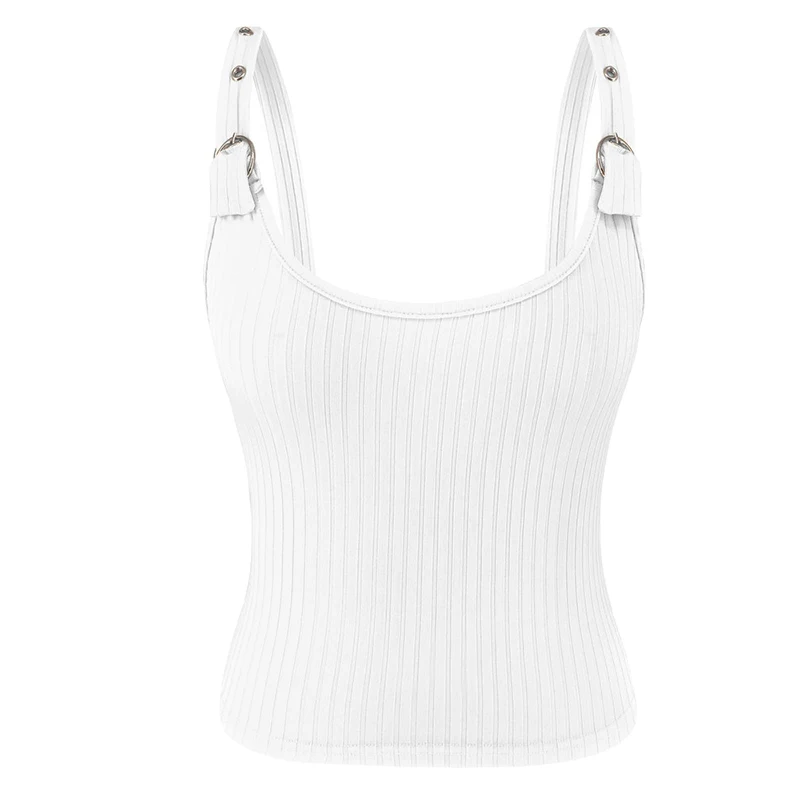 Сексуальная Женская однотонная майка с круглым вырезом и металлическим кольцом без рукавов, укороченные лосины, жилет, повседневный летний короткий модный топ, женская уличная одежда