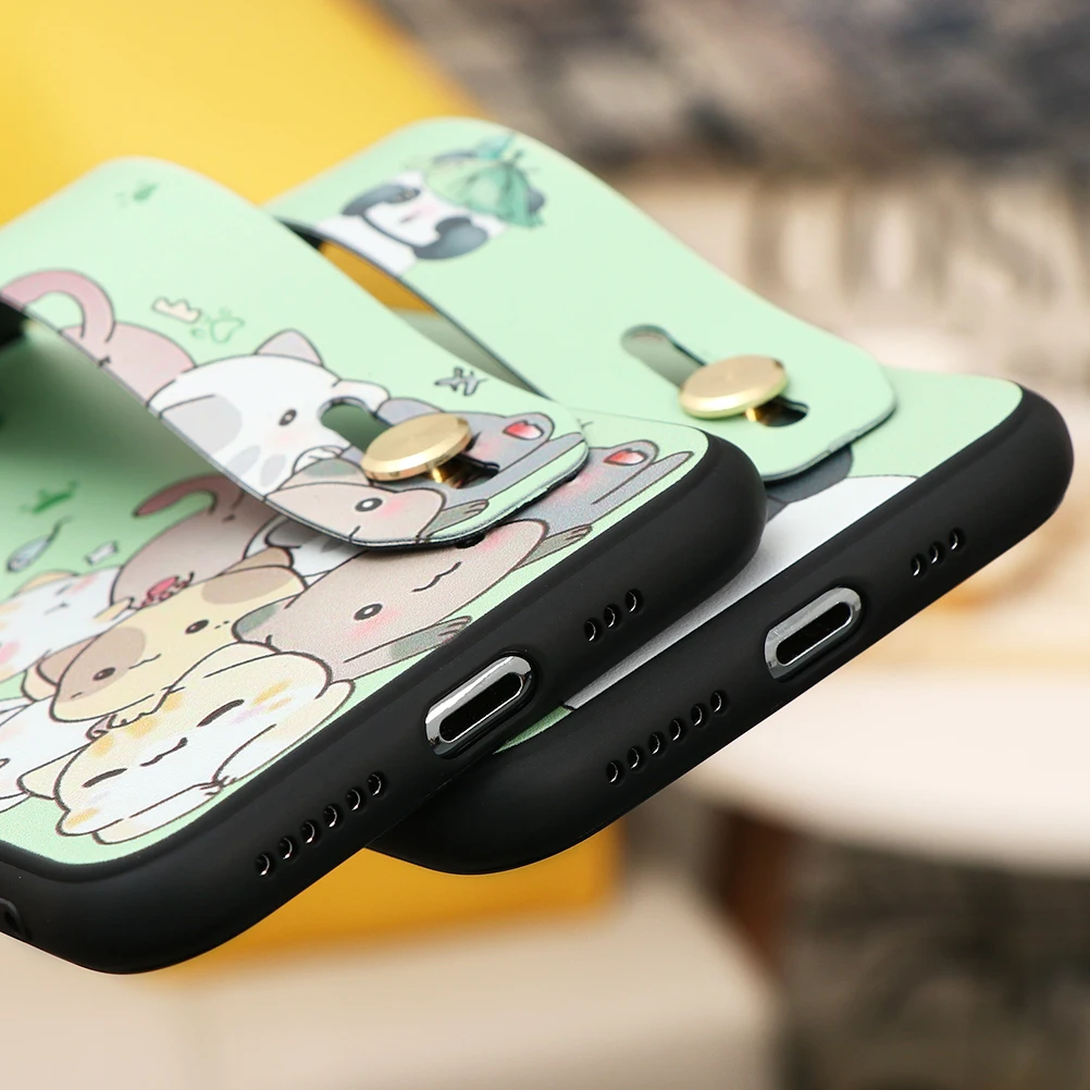 Чехол из ТПУ с мультяшным ремешком и подставкой для iPhone 11 Pro XS Max XR 5 5S SE 2 2020X6 6S 7 8
