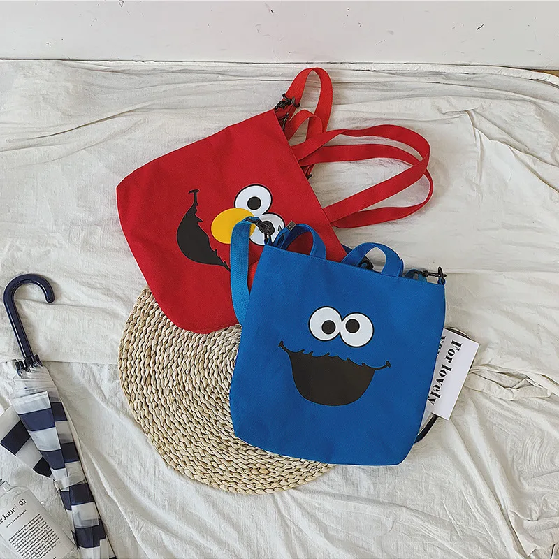 

South Korea INS Sesame Street GIRL'S Street Large Cloth Bag Japanese-style Harajuku Shoulder Bag Students Vintage Sense Shoulder