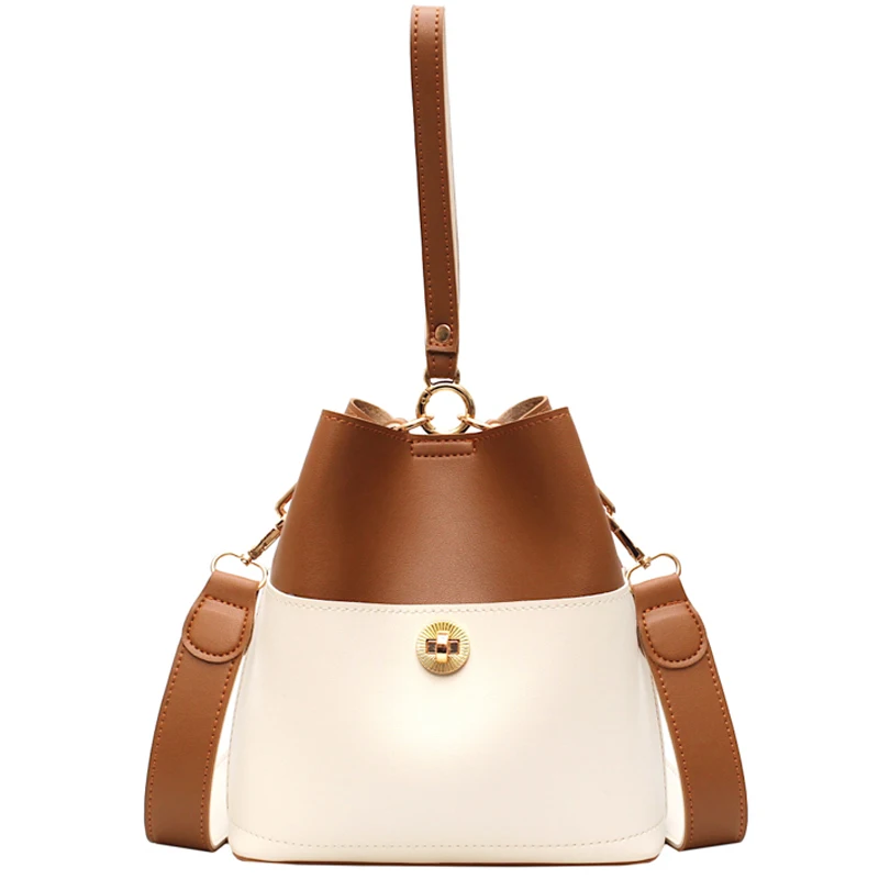 

Contrast color Leather Female Bucket Tote Bag 2019 Fashion New Quality Women's Designer Handbag Travel Shoulder Messenger Bags