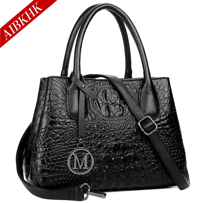 

Genuine Leather Designer Handbags Brand Vintage Shoulder Bags for Women 2019 Black Tote Bag Luxury Alligator Ladies Hand Bags