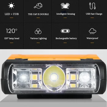 

Waterproof Body Motion Sensor LED Headlamp Hat Clip Light USB Fast Charging Cap Head Lantern Fishing Camping Light Equipments