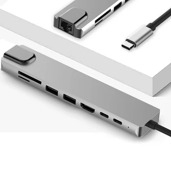 

SOONHUA USB Hub Type-C To HDMI USB 3.0 RJ45 Hub 8in1 USB-C Hubs 1000Mbps TF Card Reader Plug And Play