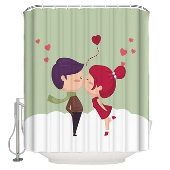 

Romantic Kiss For Valentines Day Couple Bathroom Decorative Fabric Waterproof Polyester Shower Curtain
