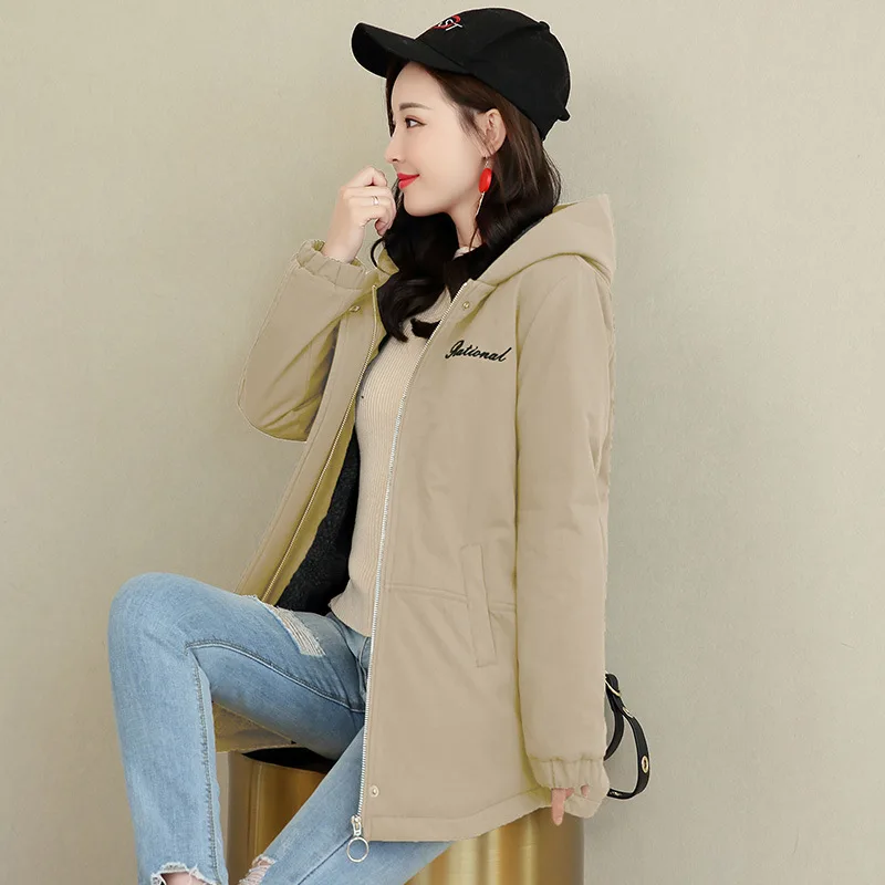 

2018 Winter New Style Hooded Mid-length Cotton-padded Clothes Women's Korean-style Loose-Fit Brushed And Thick Coat Casual Cotto