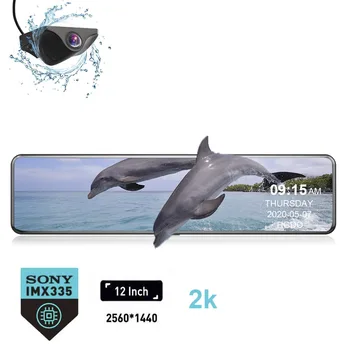 

12" 2K 1440P Car DVR Super 1080P Sony Lens stream media Dash camera Dual Lens Video Recorder Rearview mirror 1080p Rear camera