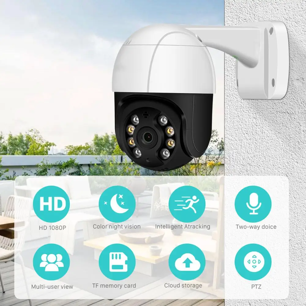 1080P PTZ IP камера видеонаблюдения CCTV PoE Проводная наружная 4 кратная цифровая зум AI