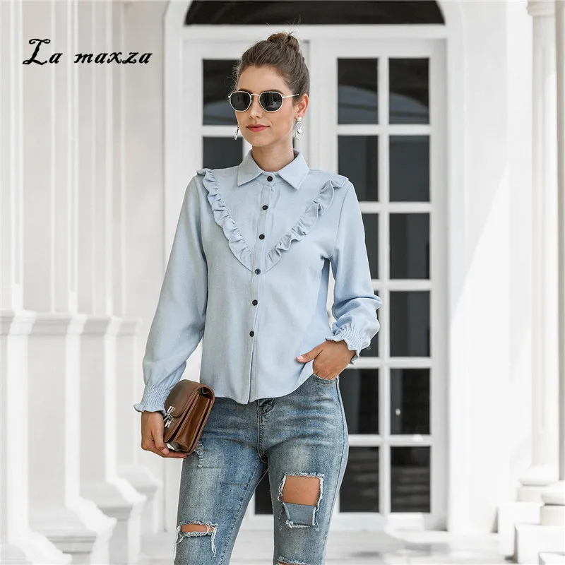 Женские топы 2019 блузка женская рубашка с длинным рукавом модная Корейская