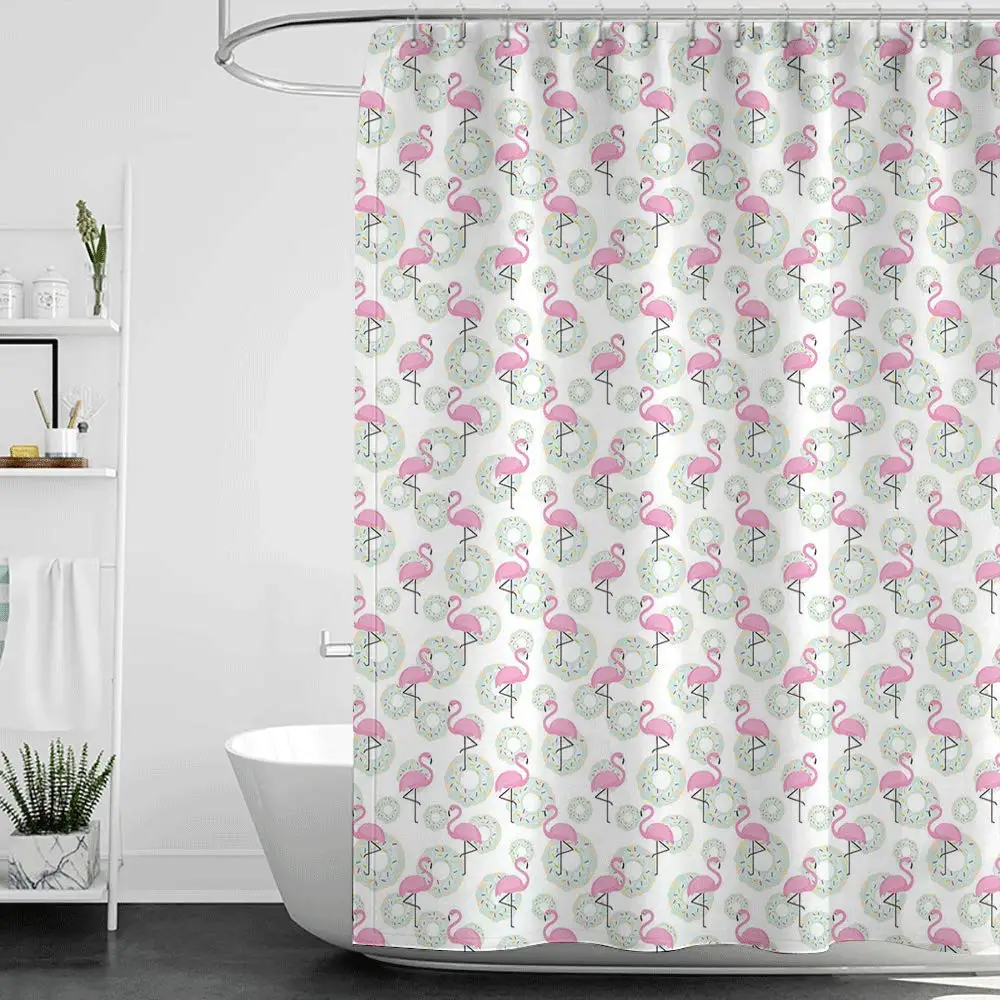 

Shower Curtains with Blue and Gray Flamingo,Tropical Birds Pattern Flamingos Colorful Exotic Animal Nature work,Coral and Pale