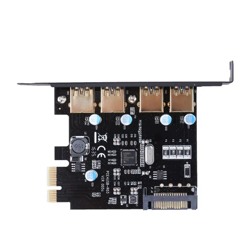 PCI-E to USB 3.0 4 Port PCI Express Expansion Card 15-Pin Power Connector Adapter 5Gbps for Desktop Windows XP