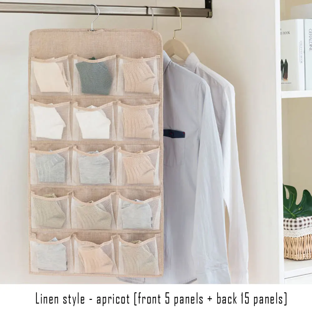 Storage Artifact Imitation Linen Double Sided Hanging Bag Storage Bag Wall Mounted Dormitory Wardrobe Hanging Storage Artifact