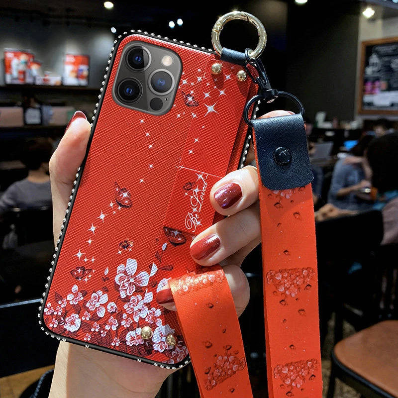 Чехлы с ремешком на запястье для iPhone 12 11 Pro MAX SE 2020 7 8 6 6S Plus X XS XR винтажный цветочный
