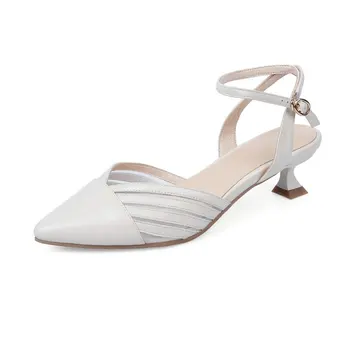 

2020 Women High Heeled Sandals Genuine Leather Summer Female Pointed Toe Shoes Woman Ladies Gladiator Sandals