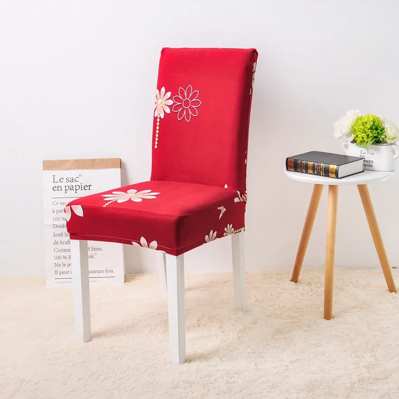 Чехол для стула с принтом, Эластичный чехол для сиденья, используемый для свадебной вечеринки, дома, кухни, столовой, офиса, гостиной - Цвет: Kamal Flower Red