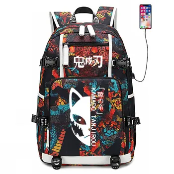 

Anime Kamado Tanjirou Backpack USB Port Rucksack Bag Snake Pattern Student Teenagers School Bag travel Laptop Bag