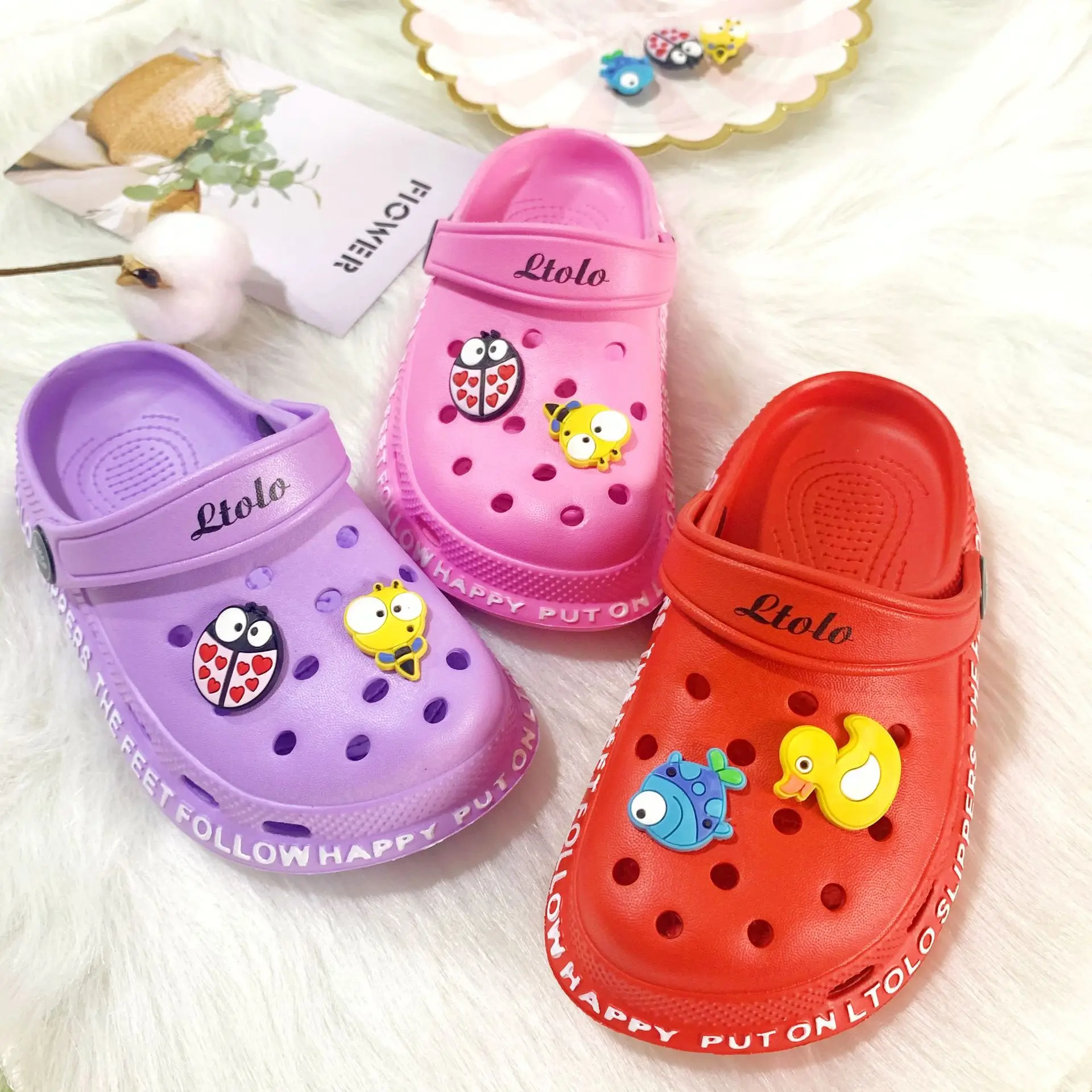 Ltolo Children Kids Girl Mules Clogs Summer Mules Garden Beach Slippers Sandals Cave Hole Baby Shoes For Girls EUR23-34