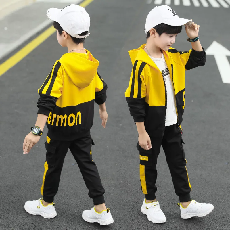 

BOY'S Suit 2019 Autumn New Style Big Boy Lettered Mixed Colors Two-Piece Set Korean-style Boy Sports Fashion Set