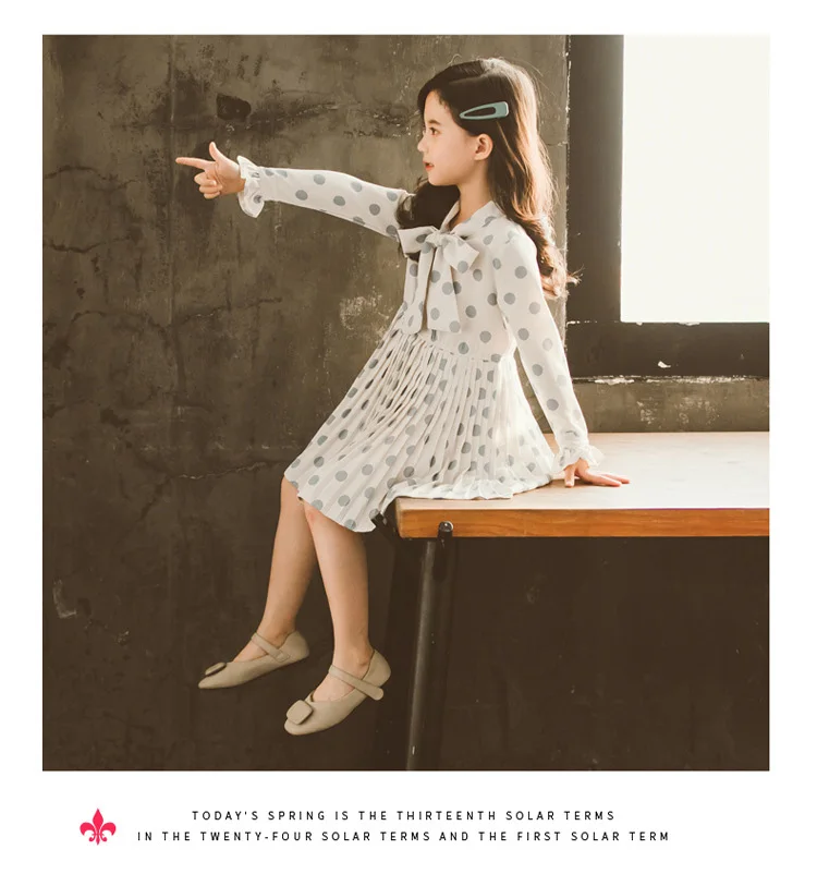 2020 Spring Autumn Kids Clothing Big Girl Boutique Chiffon Dresses Fashion Polka Dot Dress for Girls Age 4 5 6 7 8 9 10 11 12 13 (6)