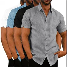 Novo verão 2022 camisas de mistura de linho masculino sólido lapela e mangas curtas dos homens botão acima da camisa manga curta streetwear japonês