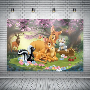 

7x5FT Fairy Forest Bambi Deer Family Cherry Flowers Custom Photo Studio Backdrop Background Vinyl Photo Background