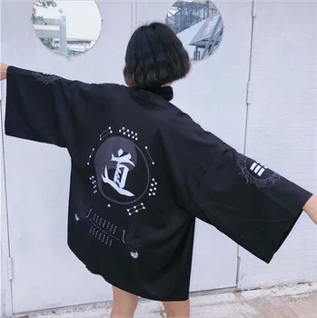 

Kimonos Women Japanese Kimono Cardigan Cosplay Costume Black Shirt Blouse Women Japanese Yukata Summer Beach Kimono For Lady