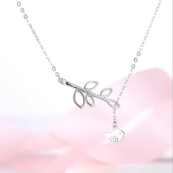 

Exquisite Cute 925 Sterling Silver Jewelry Fashion Simple Wild Small Bird Leaves Pendant Accessories Female Necklace H189