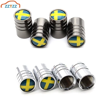 

4 Pcs/Set Copper Sweden Flag Tire Valve Stem Cap Dustproof Tire Wheel Stem Air Valve Caps for Auto Cars