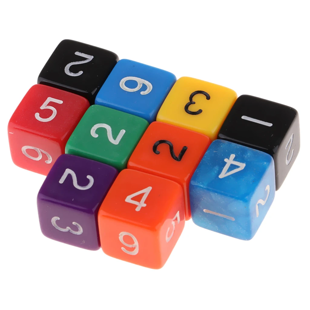 10Pcs D6 Six Sided Dice 6-Die for Dungeons and Dragons D&D RPG MTG Game Role Playing Game Props
