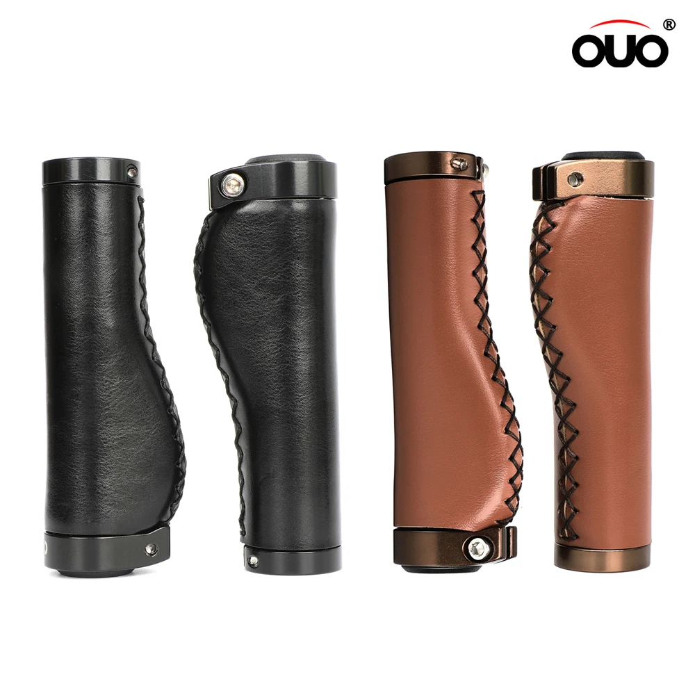 

OUO 1 Pair Bicycle Handlebar Grips Comfort PU Leather MTB Mountain Bike Bar Ends Round/Ergonomic Road Bike Lock Grips